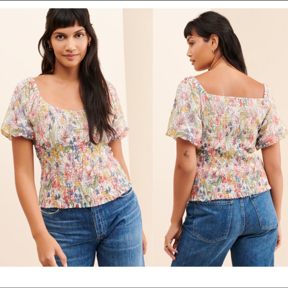 Anthropologie Aurelia Floral Smocked Top NEW